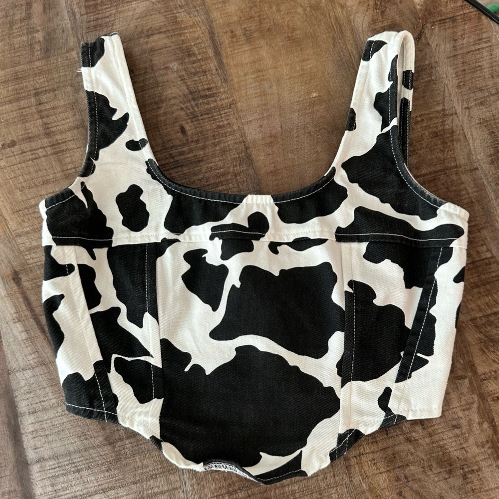 Lone Star Cow Print Corset-Style Crop Top
